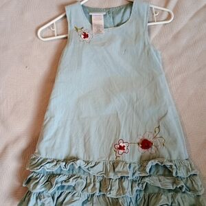 Blue Sleeveless Dress with Floral Embroidery